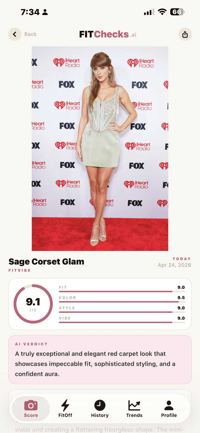 FitChecks app showing 9.1 score